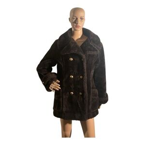 Sears Women’s Size Medium Vintage Brown Button Up Long Sleeve Faux Fur Coat
